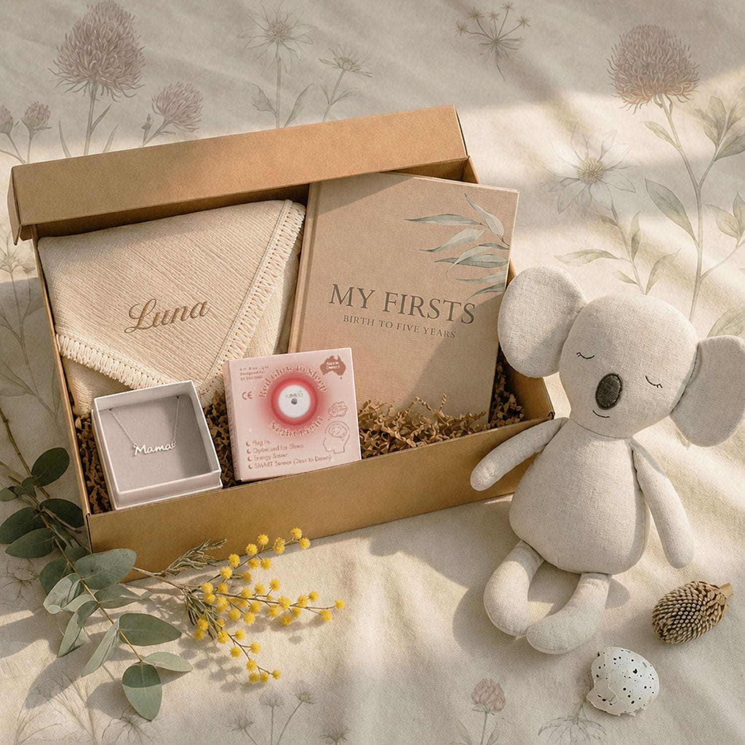 newborn-gift-box-with-embroidered-baby-name-swaddle-koala-plush-memory-book-and-night-light